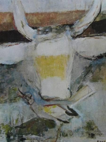 山口 薫、牛と小鳥、限定版、額装用画集より、新品高級額、額装付