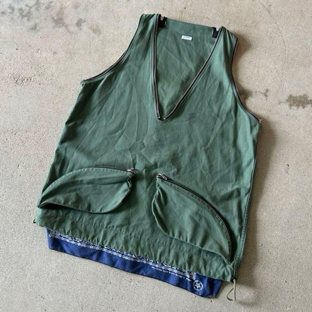 OLDPARK オリーブグリーン Vネックベスト　ランドリーベスト