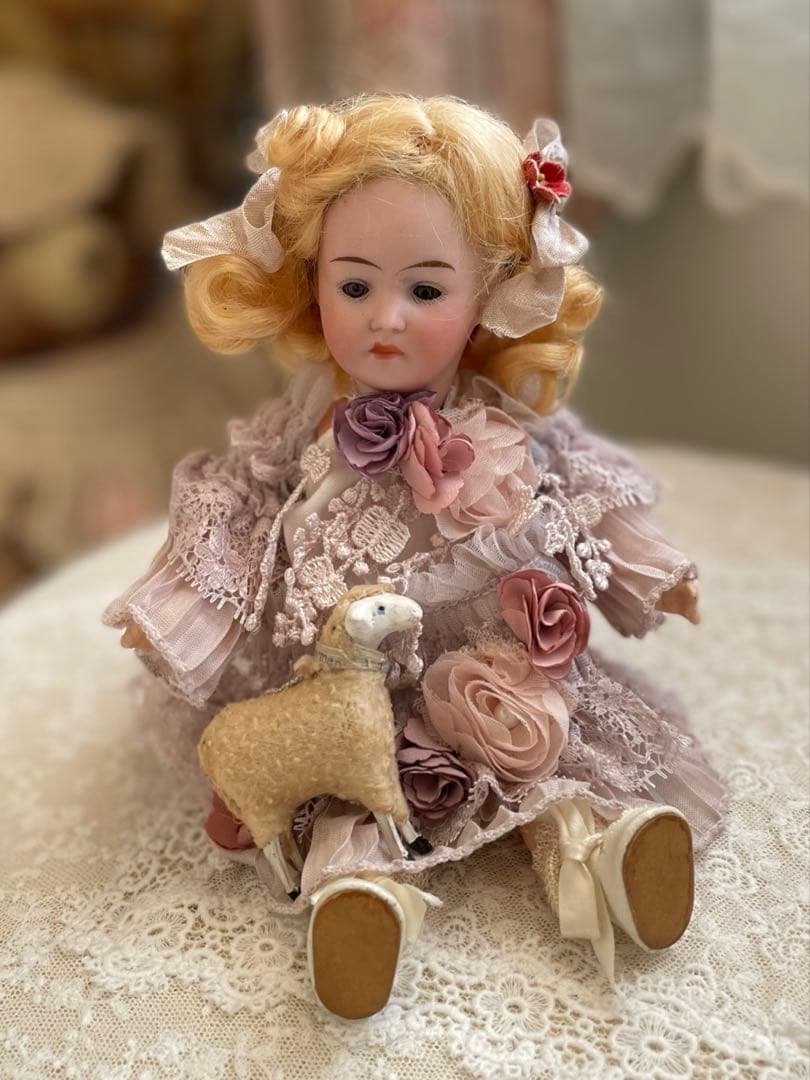 ˚✧₊⁎断捨離SALE品⁎⁺˳✧༚♡アンティークビスクドール 小さな子と羊さん♡