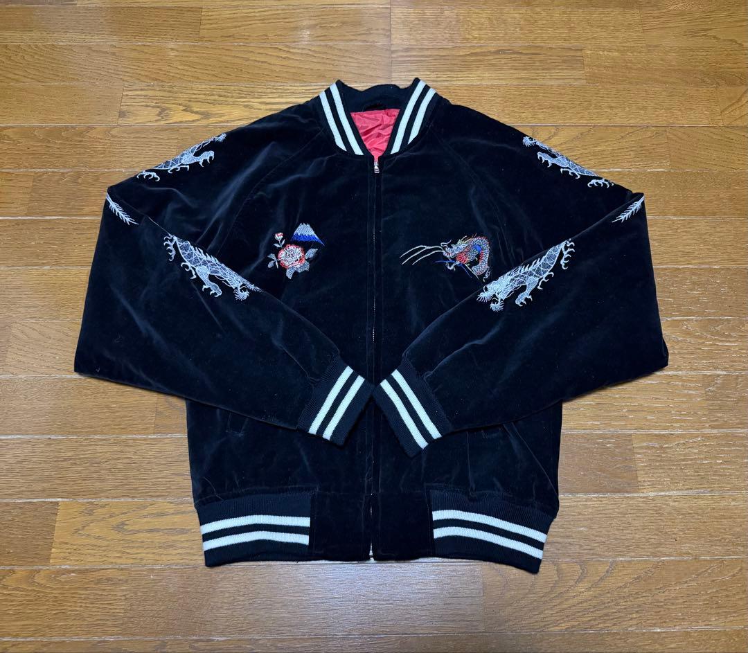 【美品】THIRD ROW 龍 日本 富士山 スカジャン ベロア 別珍