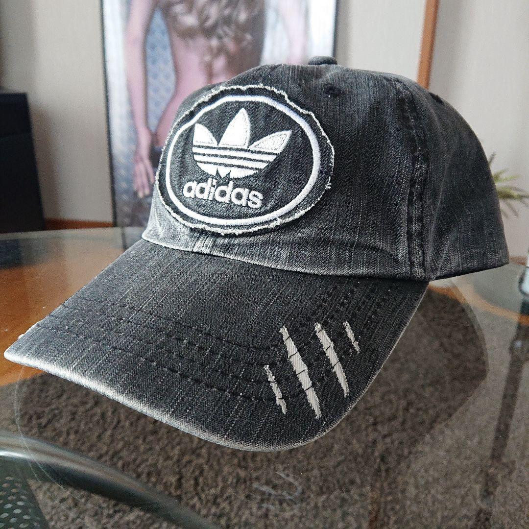 希少！90s adidas ブラックデニム キャップ descente デサント