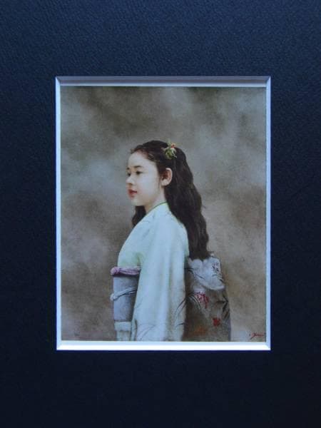 藤井 勉、髪飾り、希少画集画、新品高級額装付