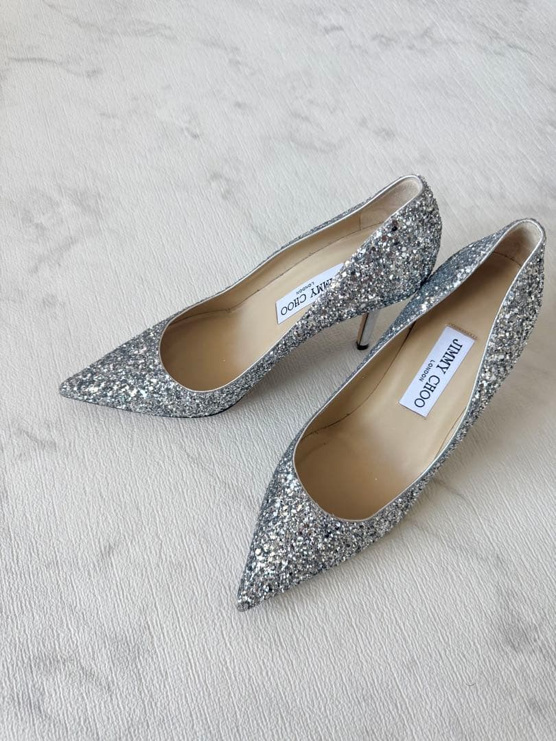 ゆ*ん様 Jimmy Choo シルバー グリッターハイヒール