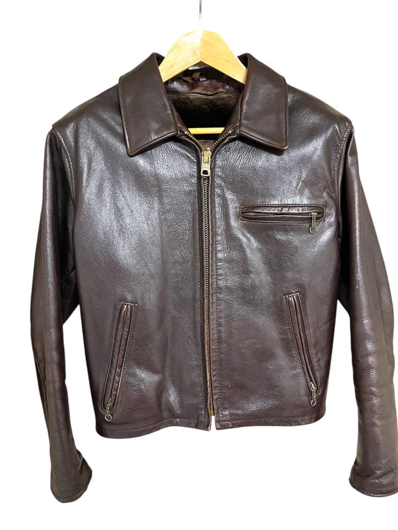 Schott 643EVS 襟付きシングルライダース ダークブラウン サイズ38