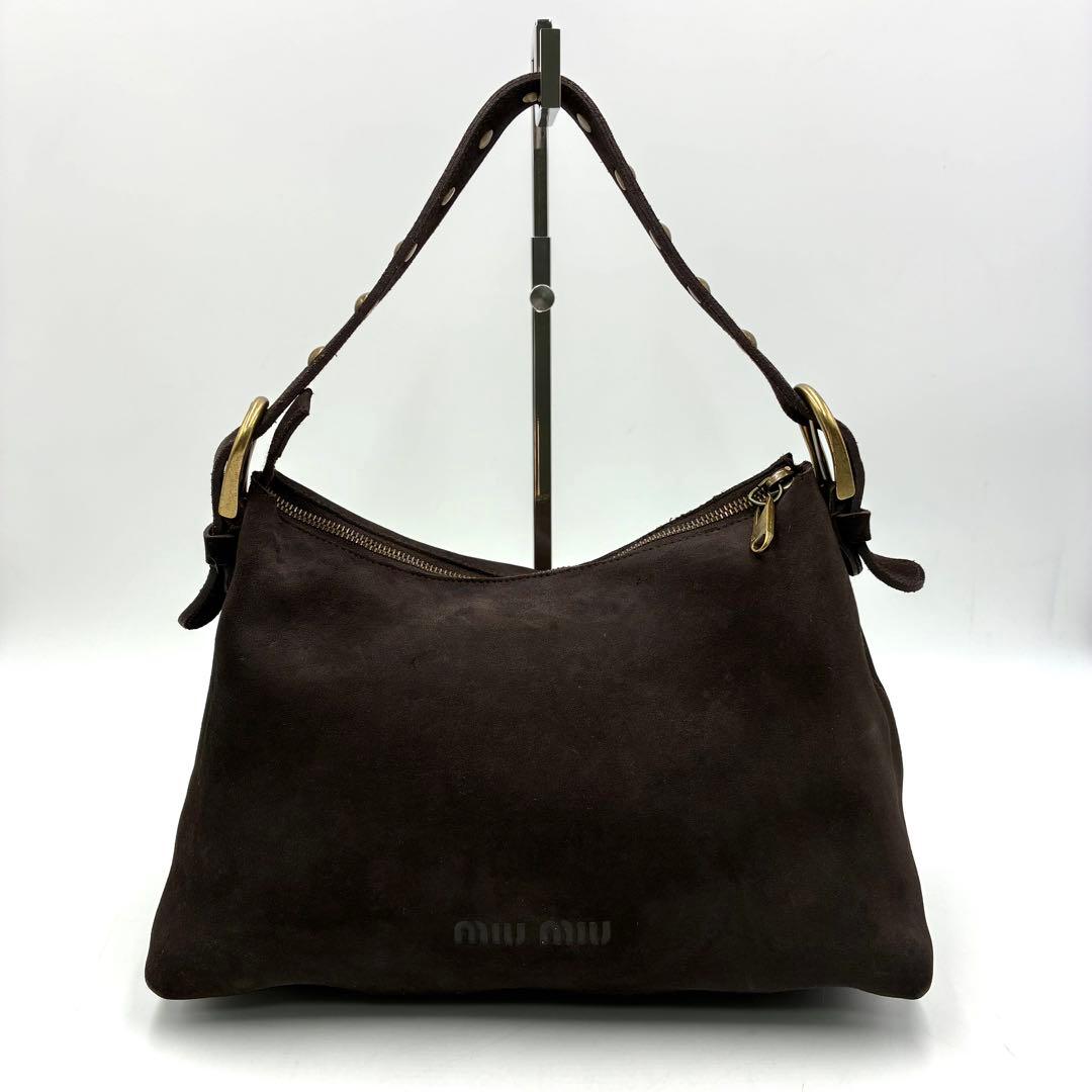 希少 ミュウミュウ アーカイブ ワンショルダーバッグ スエード ダークブラウン