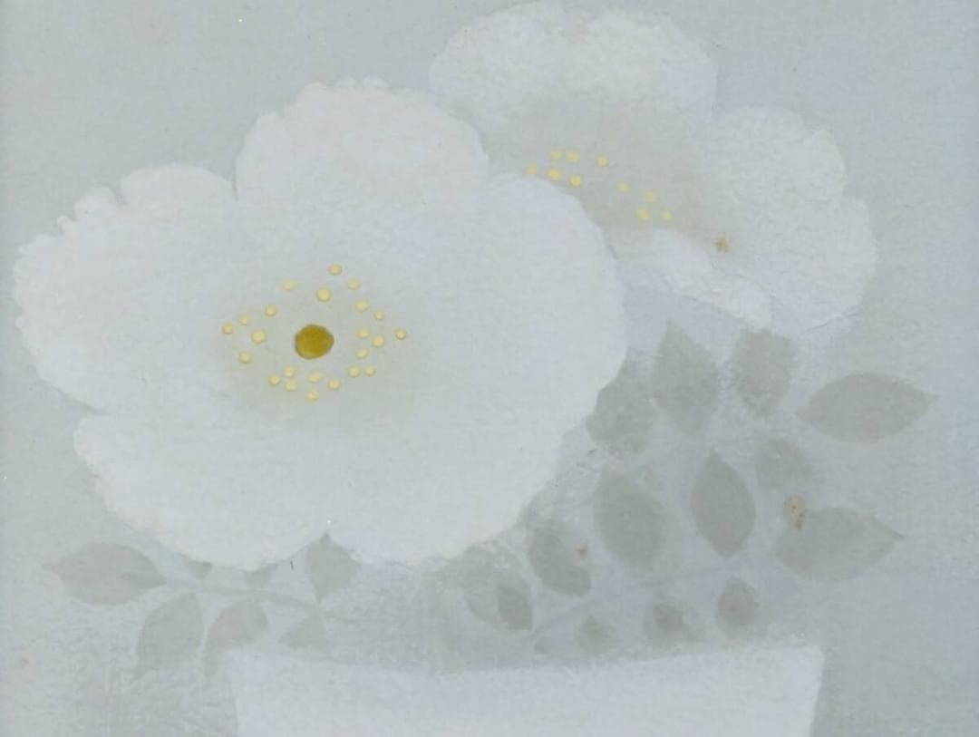 【真作】絵画 小栗正　日本画　マリーの白薔薇　優美な静物画　箱・黄袋入　Z43