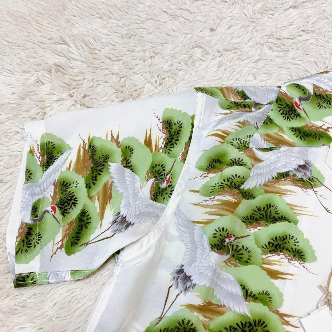 新品タグ付き Fukuwauchi シルク アロハシャツ フクワウチ 鶴 和柄