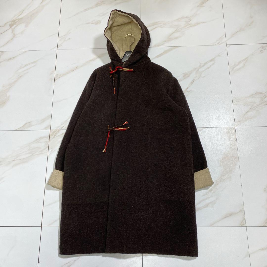 希少♡45R 縮絨ウール メルトン ダブルフェイスダッフルフーデッドコート
