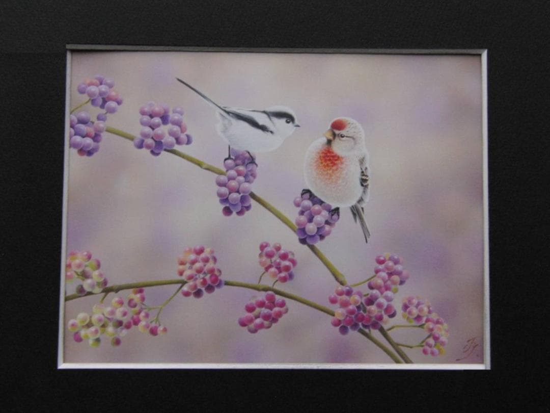 山地司、【紫式部とエナガとベニヒワ】、希少な額装用画集より