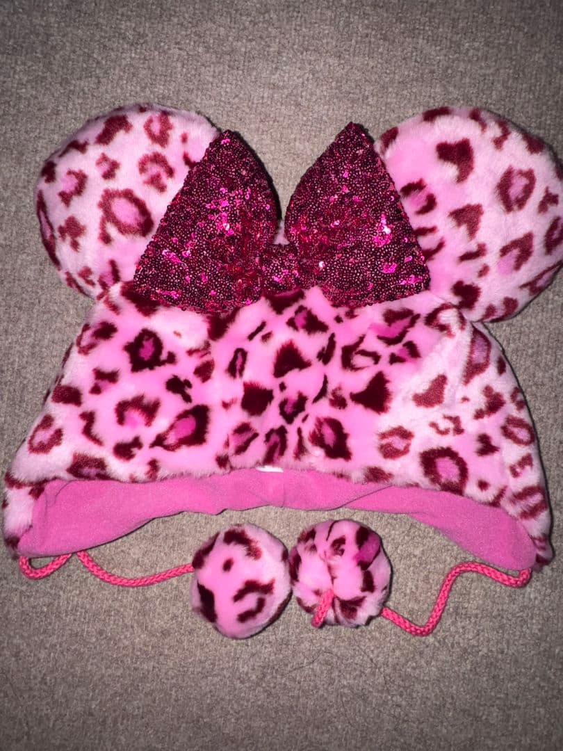 ヒョウ柄ピンクミッキー帽子