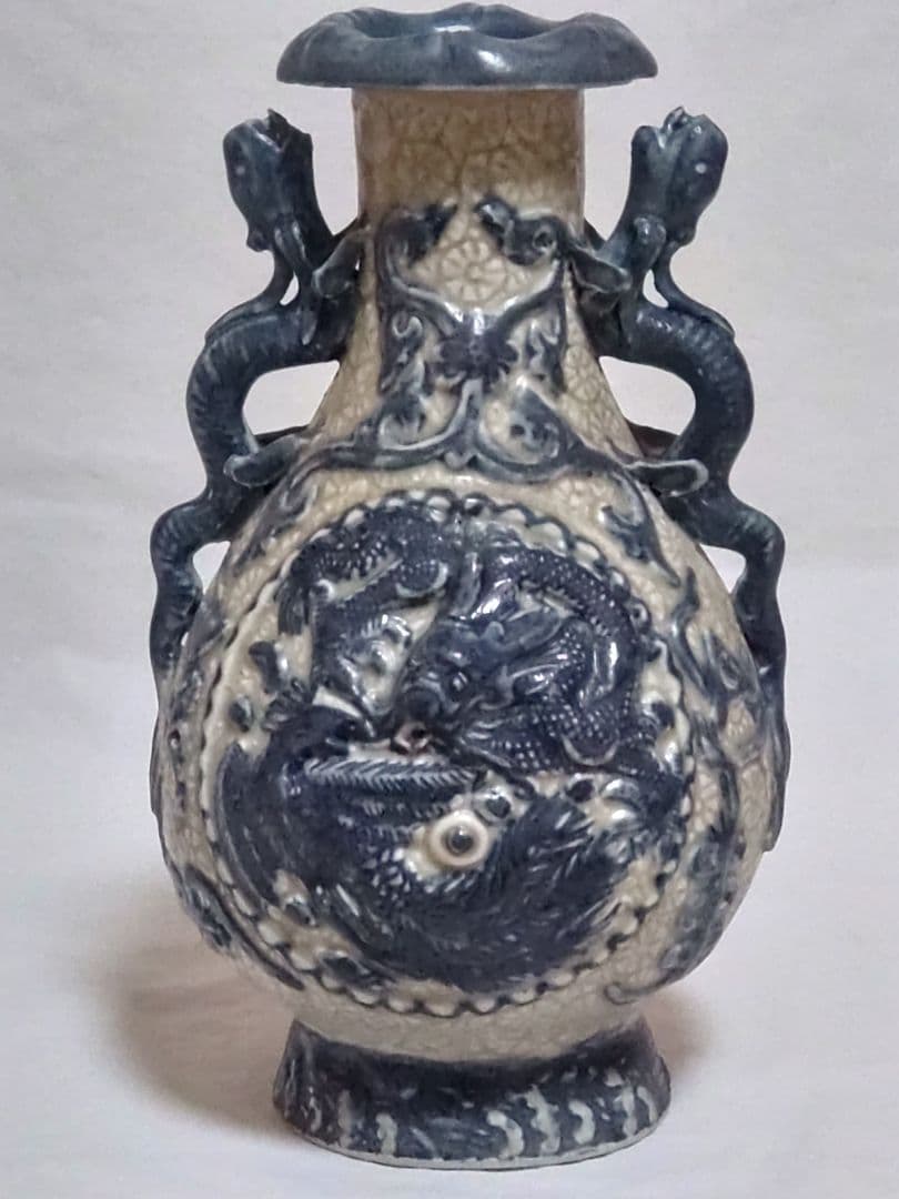 中国美術　骨董　青龍　花瓶　置き物