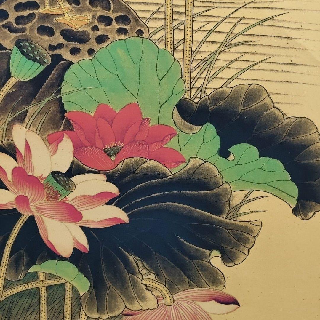 唐寅 花鳥図 荷花鴛鴦 掛け軸 中国画 掛軸 中国美術 絹布表装 173×69