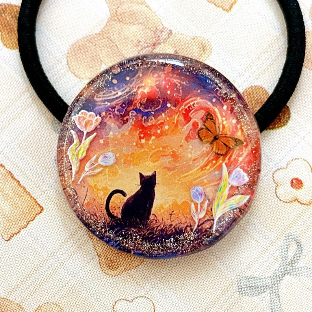 NO 347 レジンヘアゴムブローチハンドメイド猫ちゃん