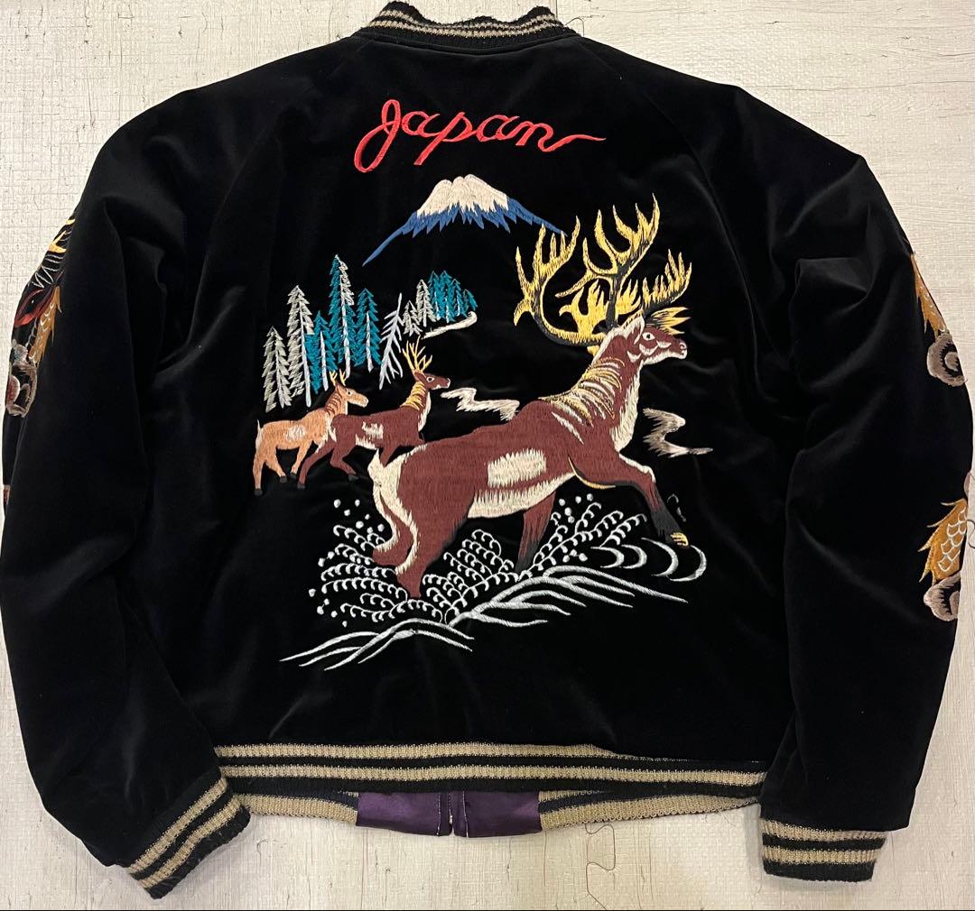 別珍　テーラー東洋　スカジャン　黒×紫　鹿　龍　富士　日本地図　アラスカジャン