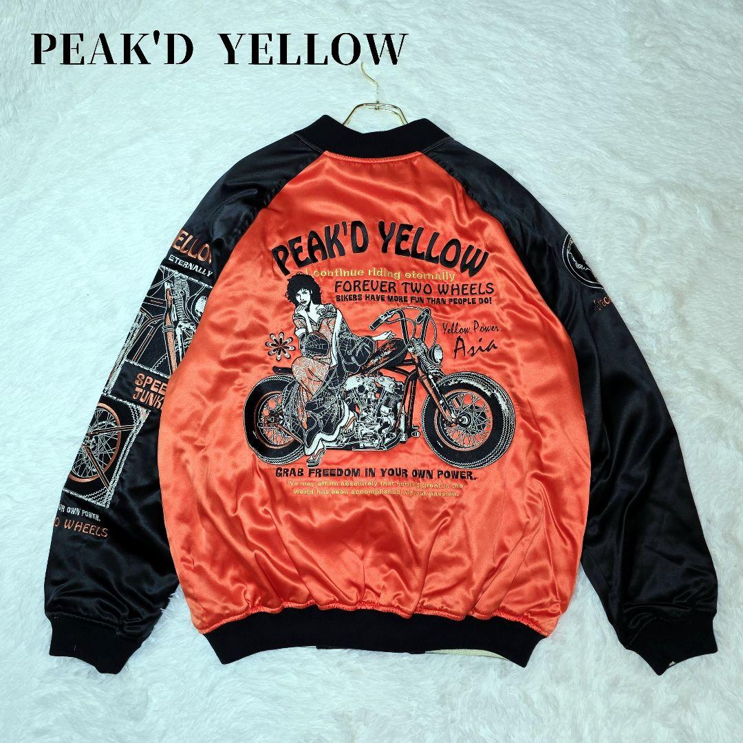 PEAK'D YELLOW スカジャン ブラック×オレンジ 刺繍 バイク 和柄