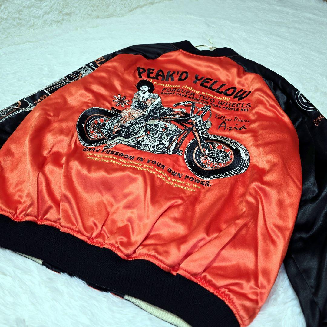 PEAK'D YELLOW スカジャン ブラック×オレンジ 刺繍 バイク 和柄 - メルカリ