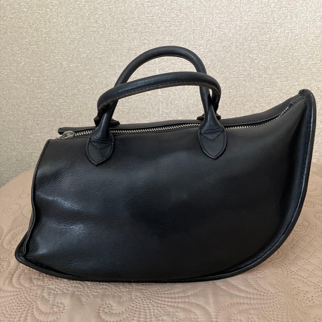 希少廃盤 マサキマツシマ ハンドバッグ カーフレザー 黒 変形 ロゴ金具