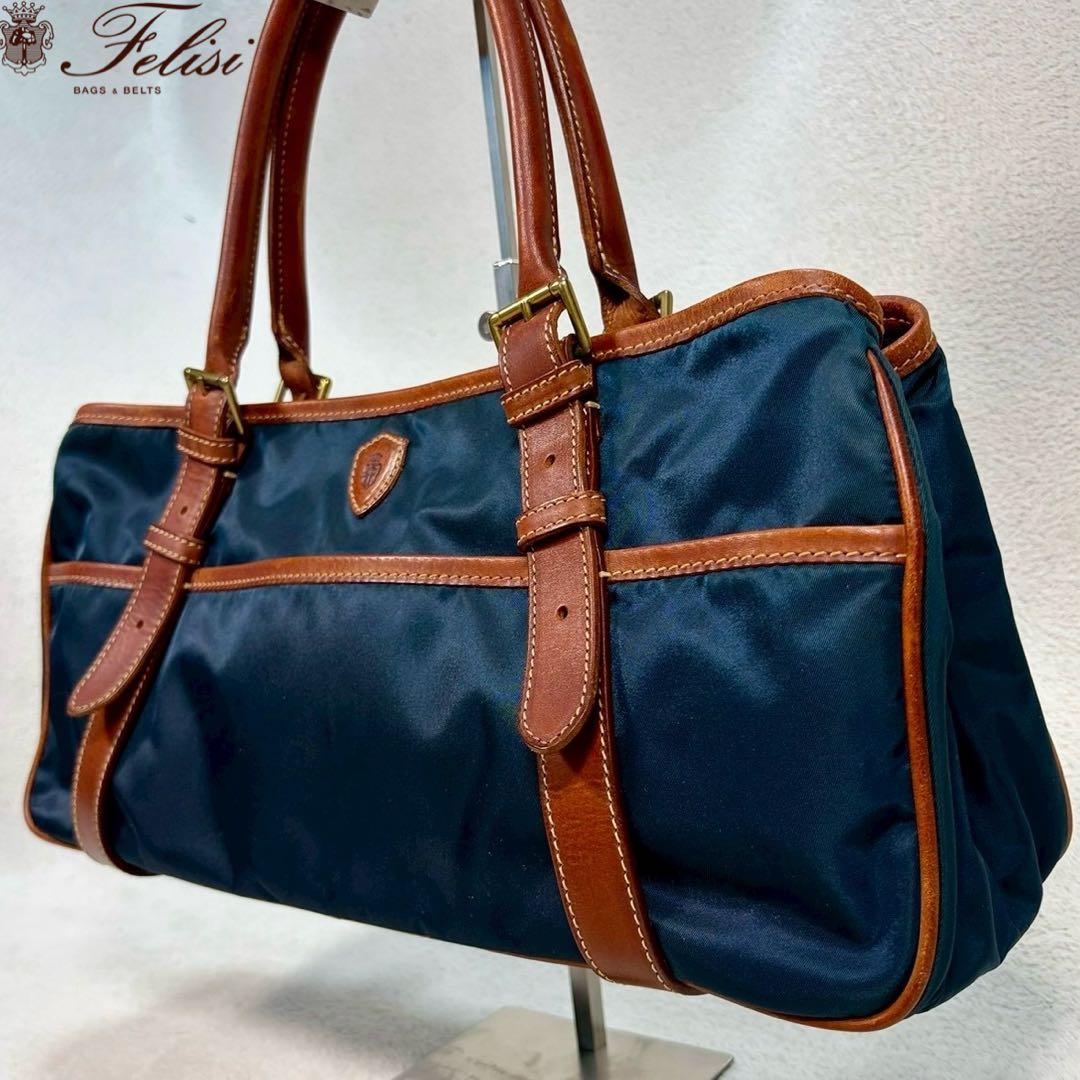 【美品✨】Felisi フェリージ　リモンタナイロン レザー トートバッグ