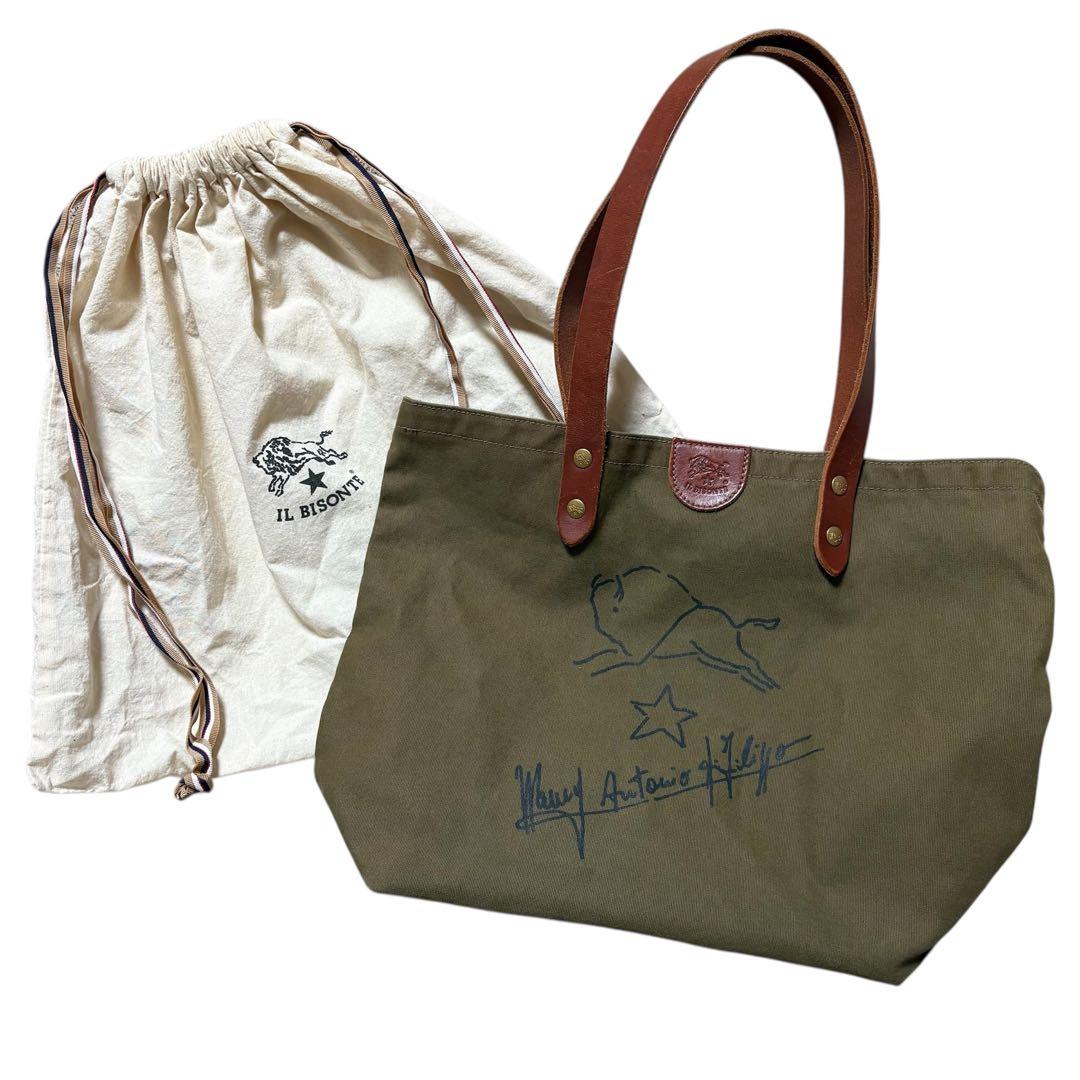 【美品】 ILBISONTE オリーブ キャンバス製 トートバッグ インビゾルテ