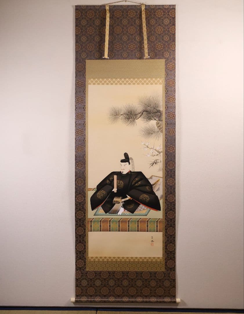 真作】日本画 井上富鳳 天神様 菅原道真公御像 絹本 掛軸 本金表装 CM286