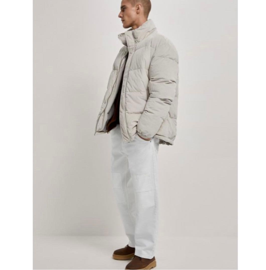 ZARA コーデュロイ パフジャケット ホワイトベージュ L-XL - メルカリ