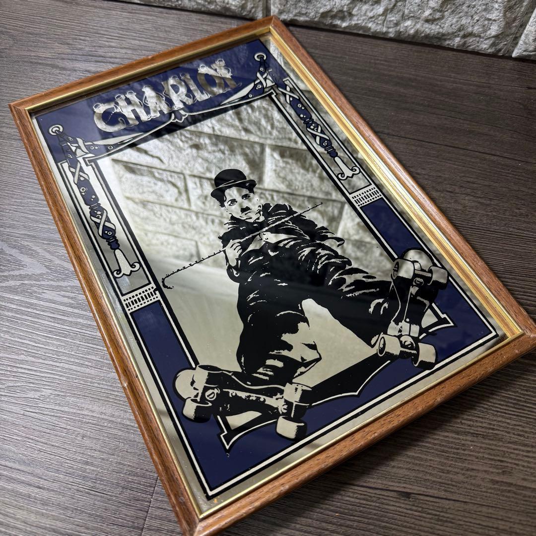 フランス チャールズ・チャップリン 木製フレーム ミラー ヴィンテージ 70s