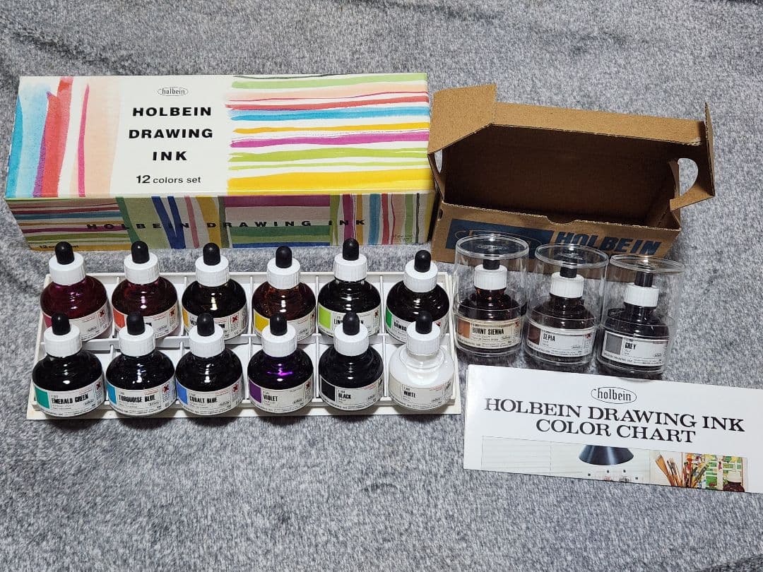 【まとめ売り】ホルベイン　ドローイングインク　12色セット＋バラ売り３色　他画材 ホルベイン ドローイングインク 12色セット 額縁画材ドットコム