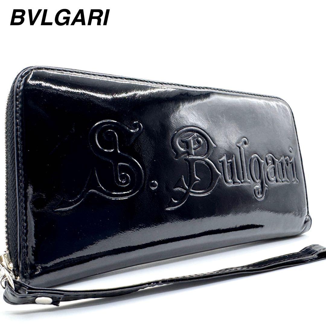 良品✨ブルガリ　長財布　ラウンドファスナー　ソティリオ　エナメル　ブラック