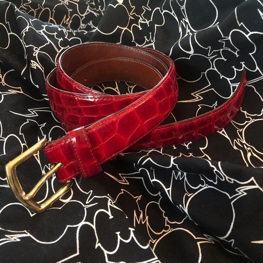 supreme レッド　クロコ型押し　パテントレザー　ベルト　シュプリーム Supreme(シュプリーム) Repeat Leather Beltロゴレザーベルト レッド