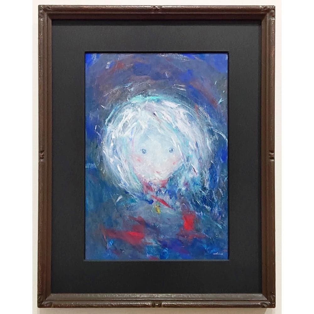 内野隆文　星のロザリオ　肖像　人物画　絵画　現代アート　アクリル画　額縁 無題」 段ボールにアクリル * 現代アート 絵画 抽象画 ミニ額 フレーム