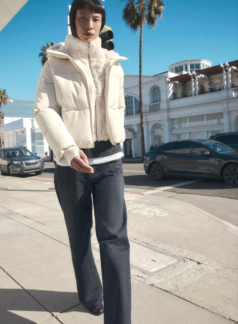 ZARA】ザラ M フェイクシープスキンフード付き撥水ウィンドブレーカー