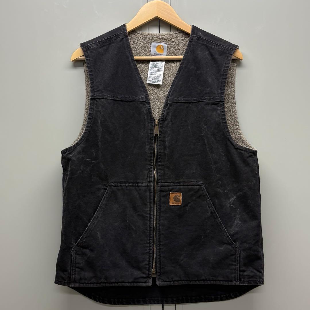 00s カーハート ダック ベスト 裏ボア 鬼フェード ブラック メキシコ製