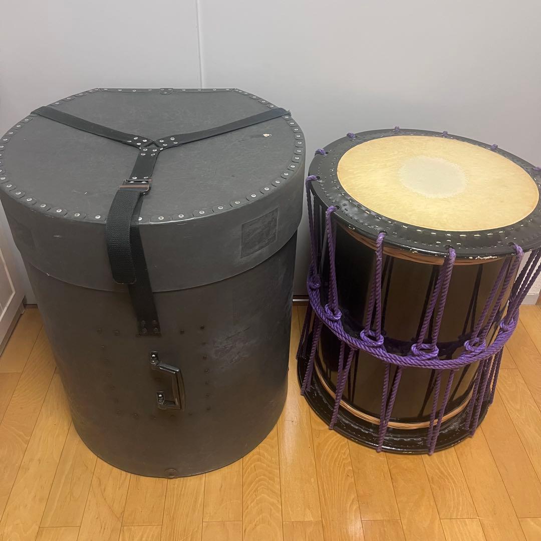 桶胴太鼓　牛皮　1尺8寸　浅野太鼓　中古　特注ファイバーケース付き