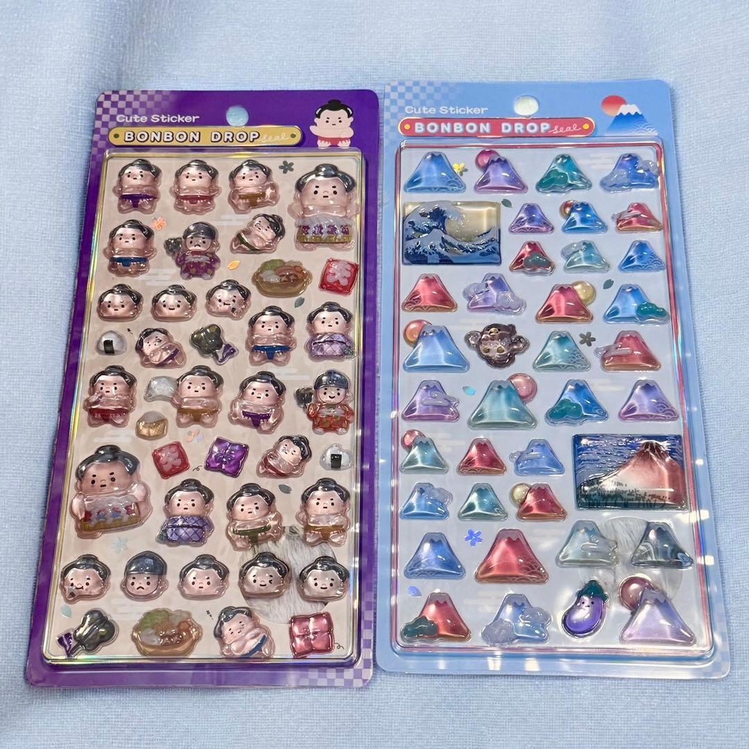 ボンボンドロップシール 和柄 お相撲さん 富士山 2枚セット【正規品