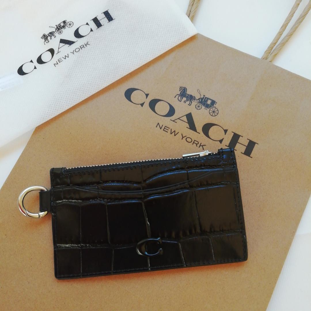 正規店購入★コーチ★クロコエンボスドレザー黒★小銭入れカードケース★新品
