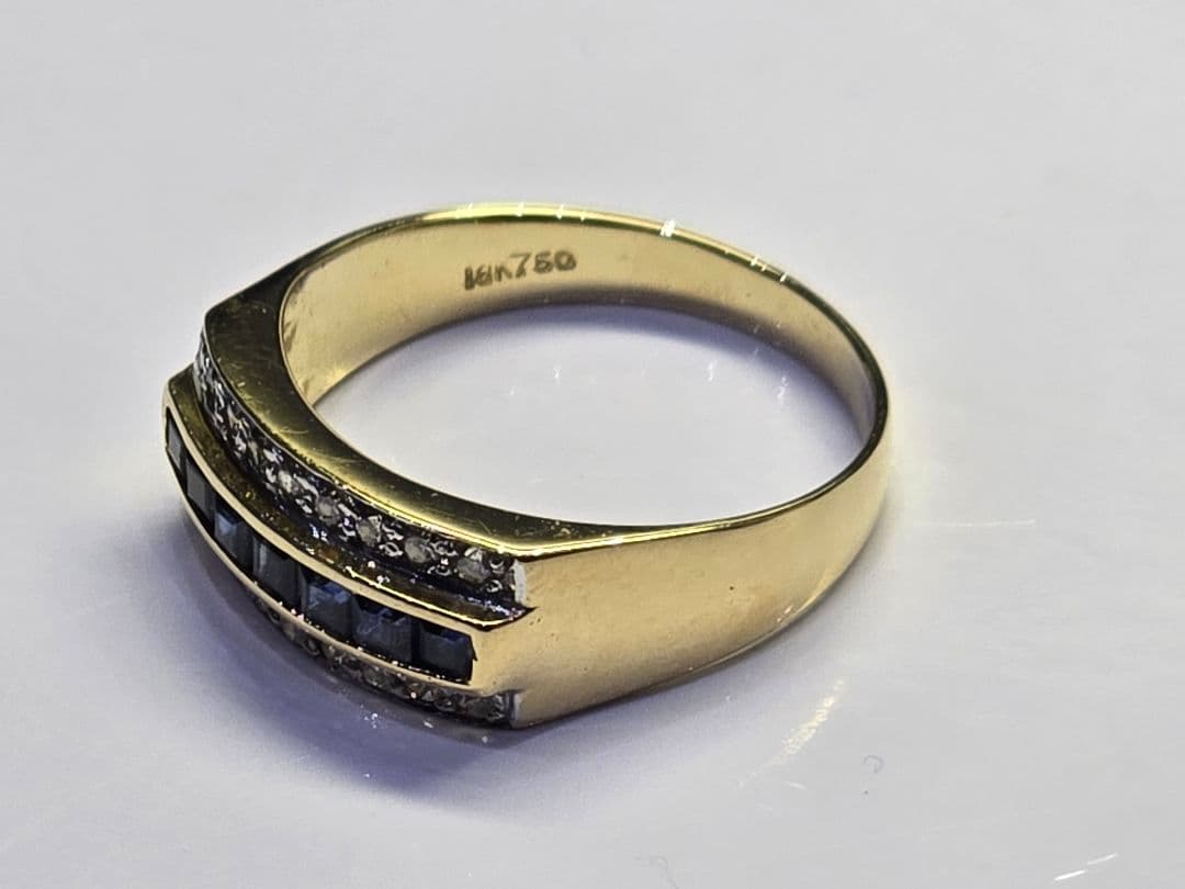 サファイア0.35 ダイヤ0.18 750【K18】3.9g 15号 リング