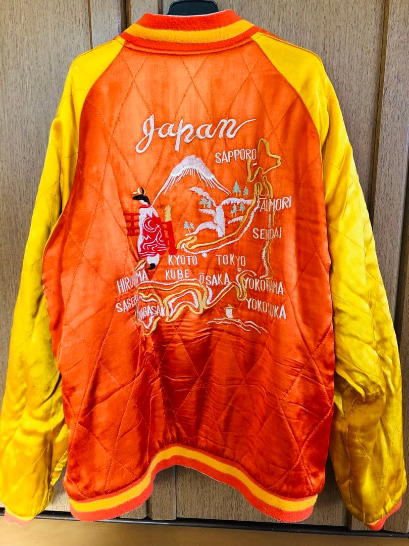 【超希少品】　古いスカジャン　ベロア✖️サテン　舞妓　日本地図　鷹