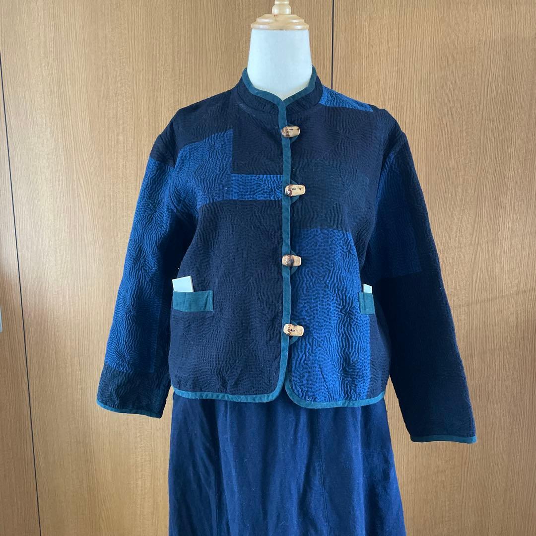 古布藍染刺し子バンドカラージャケット