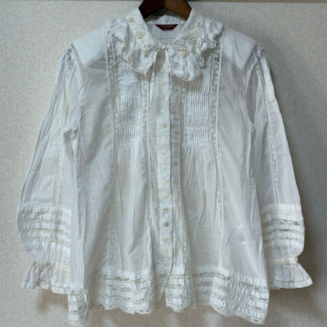 ピンクハウス 希少 日本製 ローンブラウス レース 花モチーフ