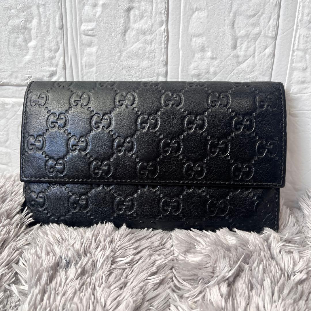 美品✨GUCCI シマ　三つ折り　長財布　ブラック　メンズ　GG柄