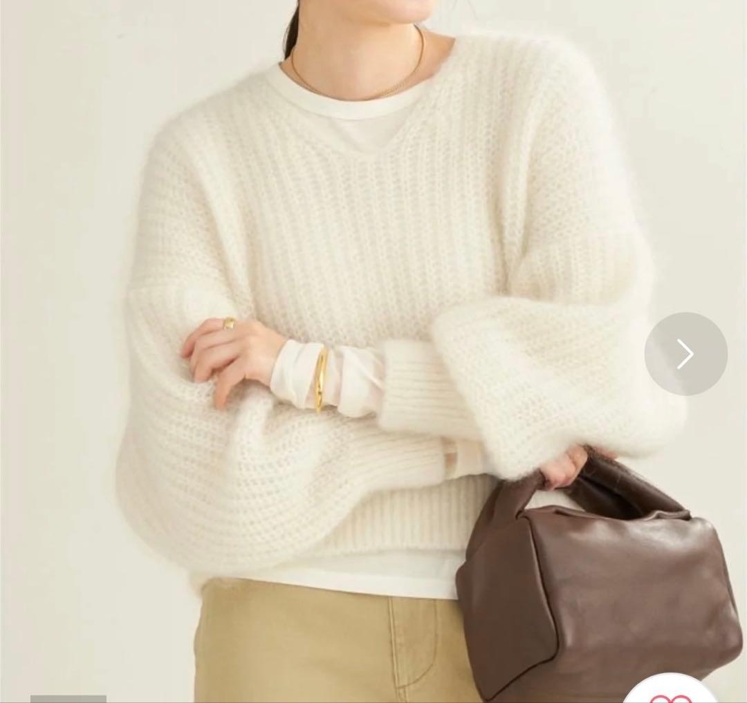 新品未使用】Plage キッドモヘヤMix カタアゼ Vネック プルオーバー