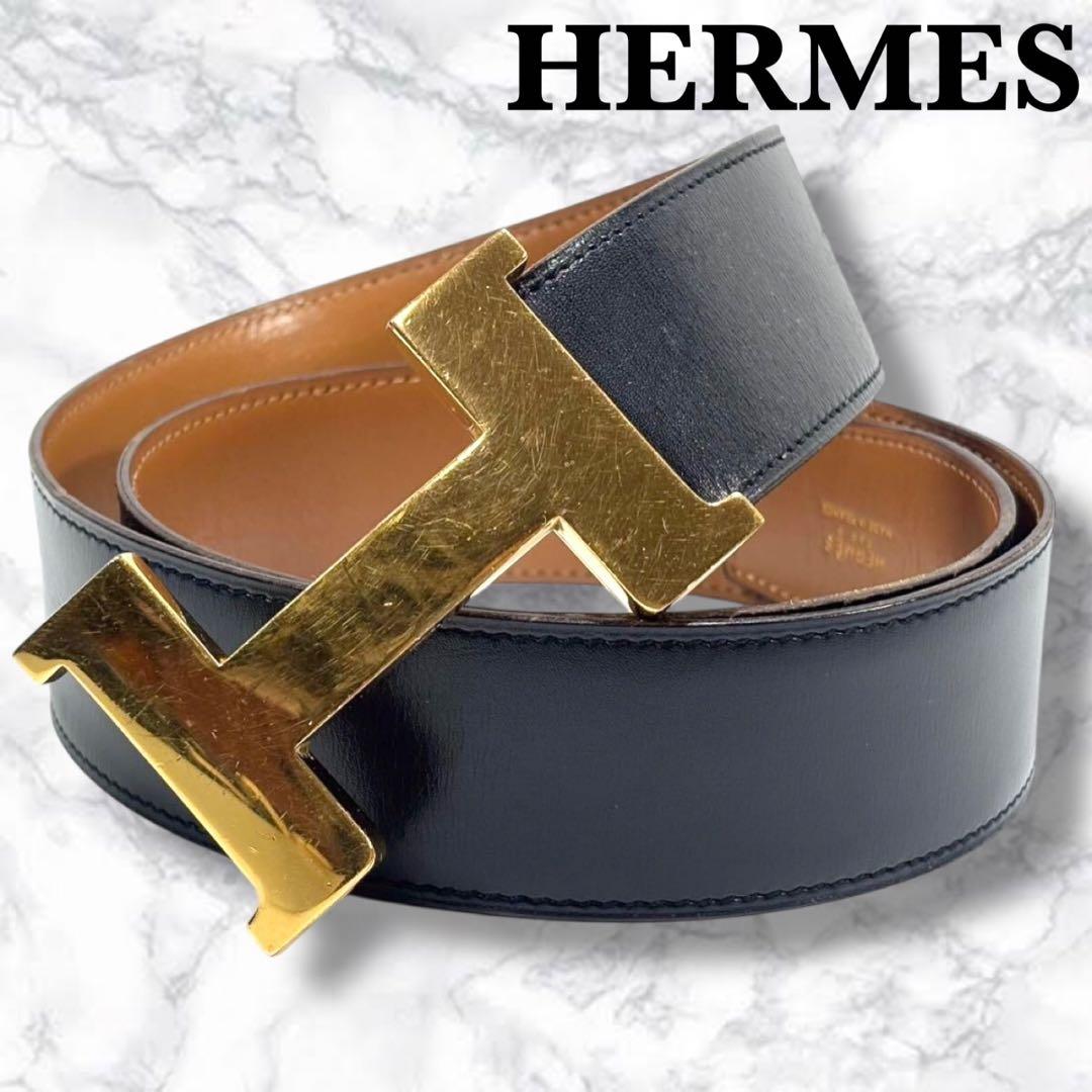美品 エルメス ベルト コンスタンス ゴールド Hバックル メンズ
