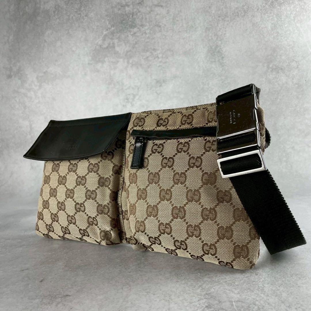 美品 GUCCI ボディバッグ GGキャンバス レザー ブラウン系 レディース