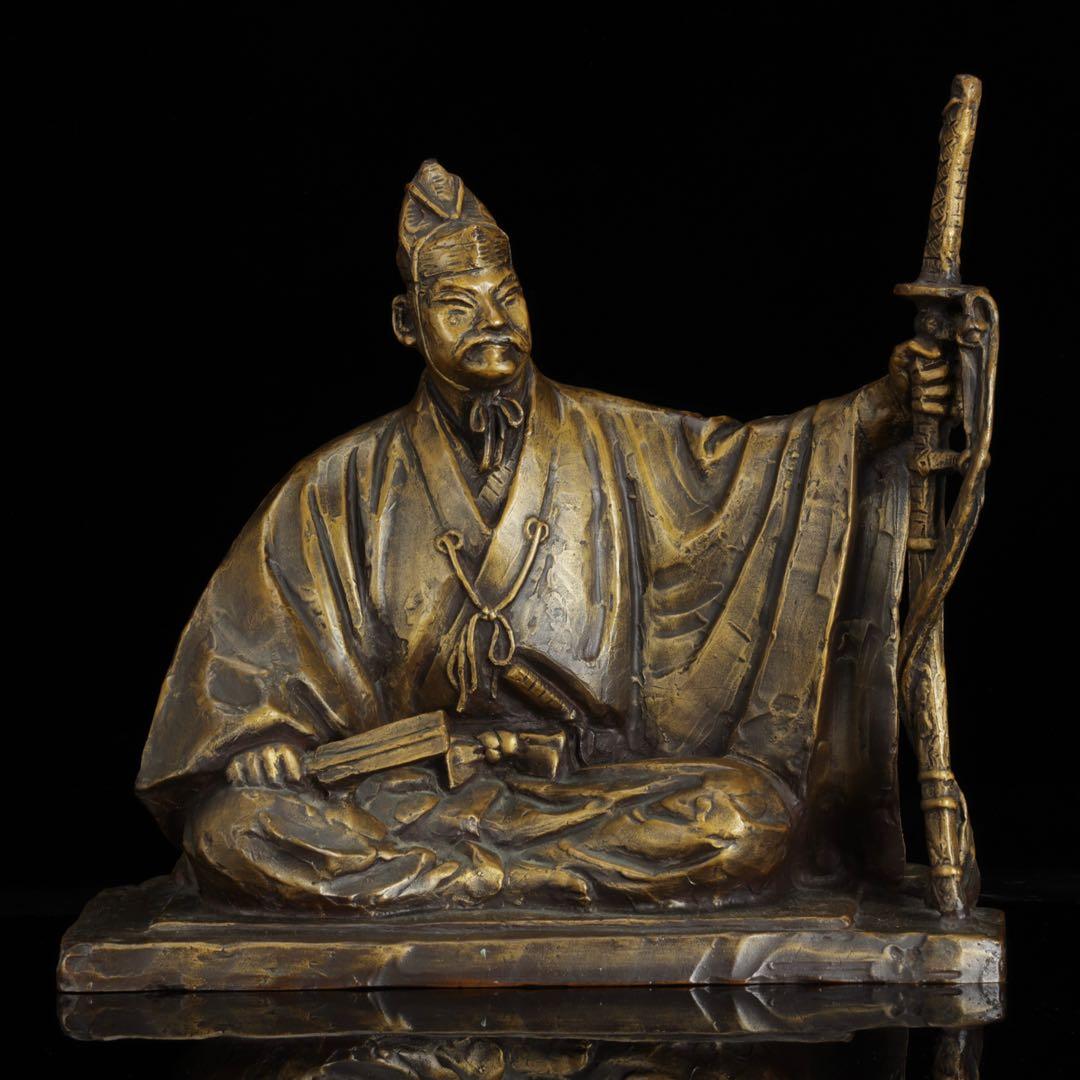 彫刻家【北村西望】ブロンズ像「威風堂々」鎌倉武士 34.5cm 銅製 共箱 栞付