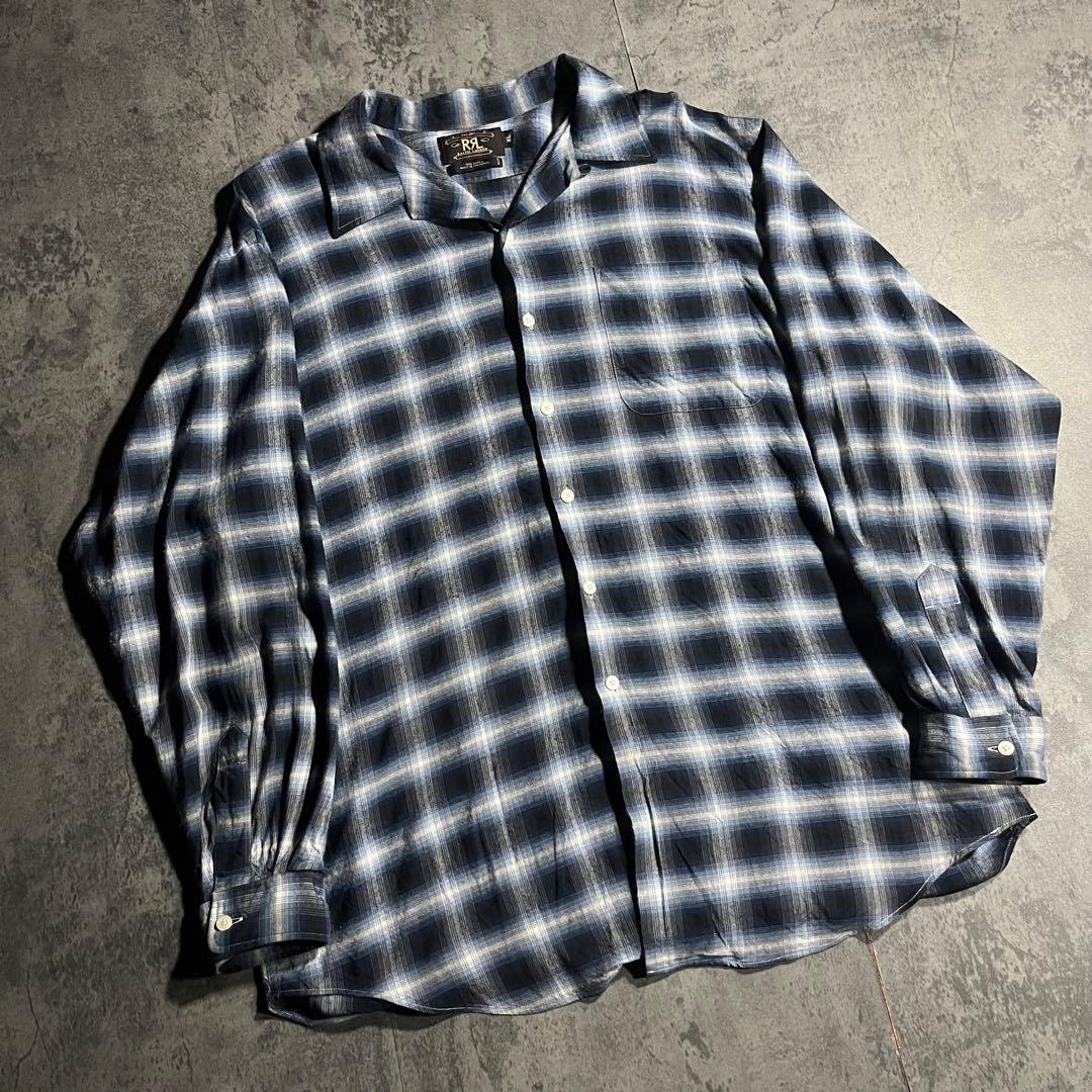 RRL ☆ 三ツ星 ☆ オンブレ チェック vintage シャツ 長袖 青 白