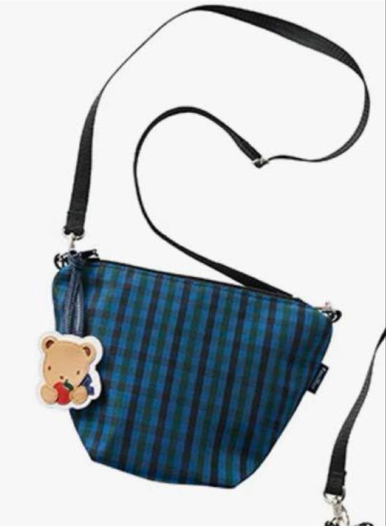 未使用　ファミリア　ポシェット　舟形　青チェック ファミリア familiar ポシェット 青 舟形ポシェット 舟形 ショルダー