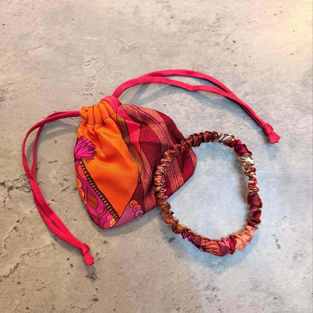 【未使用】HERMES 細めシュシュ&巾着袋のセット