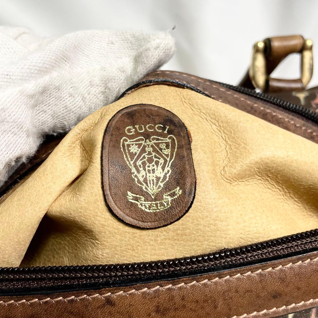 オールド グッチ ミニボストンバッグ レザー ホースビット柄 ブラウン