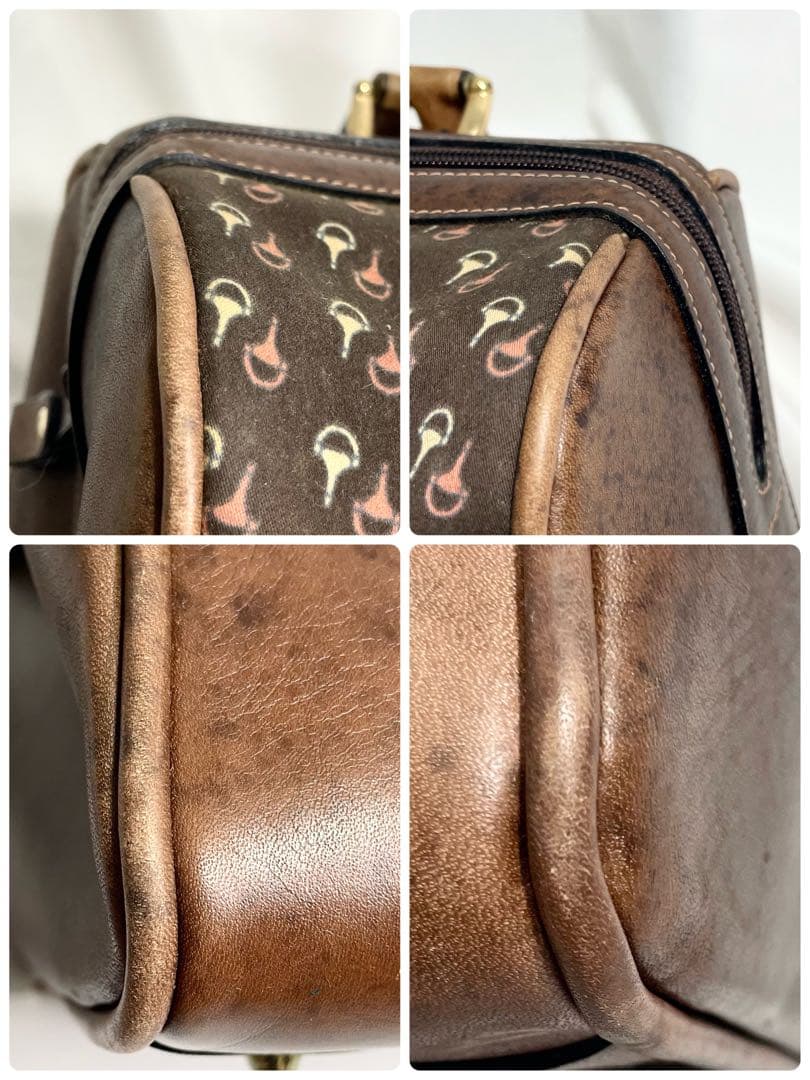 オールド グッチ ミニボストンバッグ レザー ホースビット柄 ブラウン