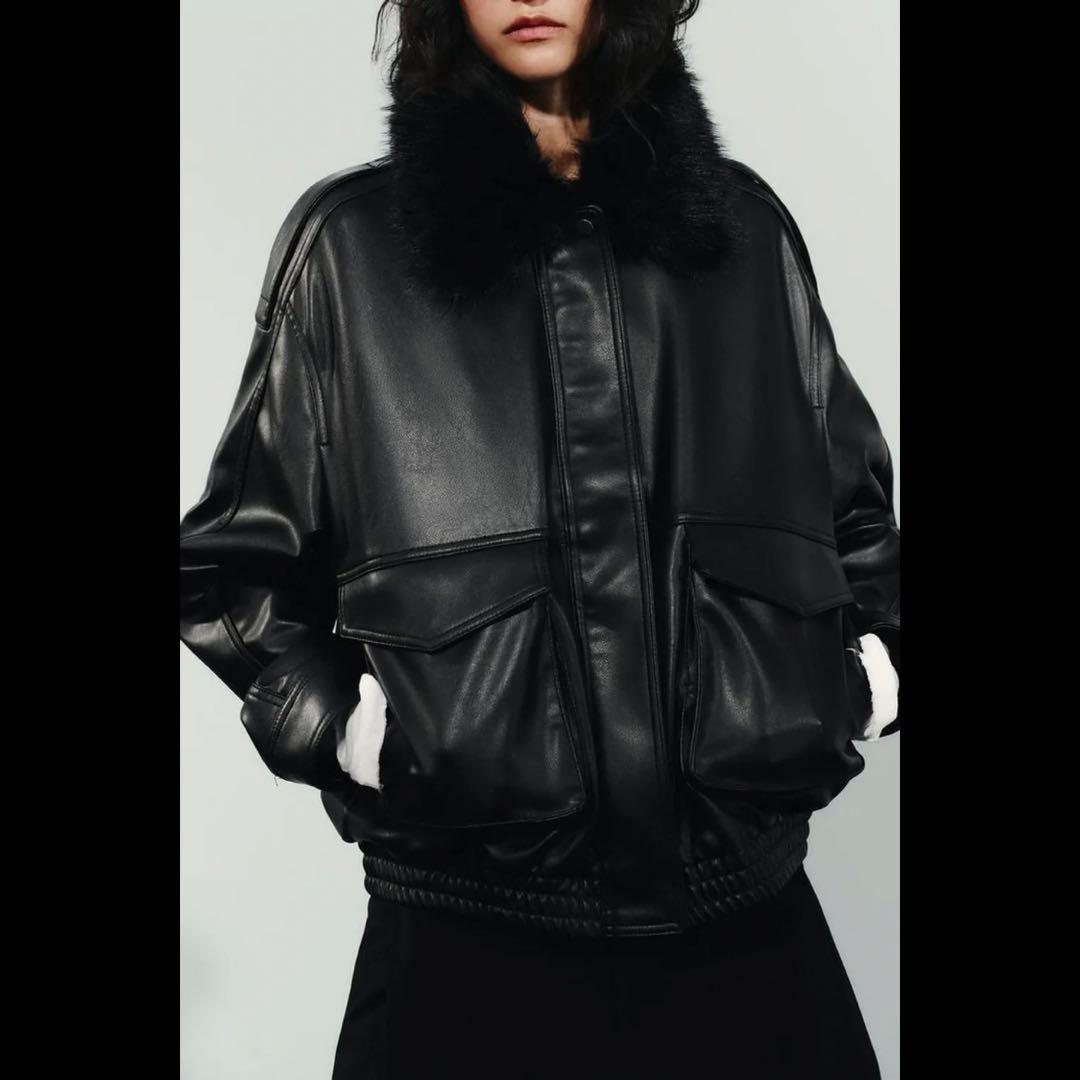 未使用】ZARA 取り外し可能なフェイクファー襟付きジャケット - メルカリ